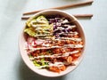 Poke bowl, chirashi salmon, food Royalty Free Stock Photo