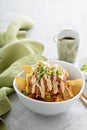 Poke bowl with fried wonton wrappers Royalty Free Stock Photo