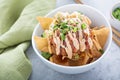 Poke bowl with fried wonton wrappers Royalty Free Stock Photo