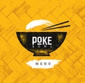 Poke Bowl Hawaiian Cuisine Restaurant Vector Design Element. Healthy Food Menu Creative Rough Illustration Royalty Free Stock Photo