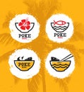 Poke Bowl Hawaiian Cuisine Restaurant Vector Design Element. Healthy Food Menu Creative Rough Illustration
