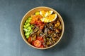 Poke bowl with moshroom, rice, agg and vegetables Royalty Free Stock Photo