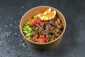Poke bowl with moshroom, rice, agg and vegetables Royalty Free Stock Photo