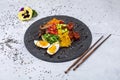 Poke bowl with moshroom, rice, agg and vegetables