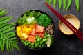 Poke bowl with salmon, cucumber and mango