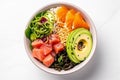 Poke bowl with salmon islated on white background AI generated