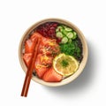 Poke bowl with salmon islated on white background AI generated