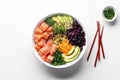 Poke bowl with salmon islated on white background AI generated