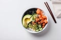 Poke bowl with salmon islated on white background AI generated