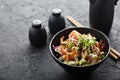 Poke bowl with salmon and vegetables