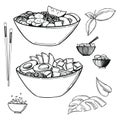 Poke bowls. Vector illustration