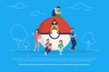 Pokemon concept illustration of young people using smartphones to catch them