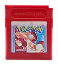 Pokemon Red Version of Gameboy Color game chip on white background Royalty Free Stock Photo