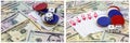 Poker ace chips cards dice money collage Royalty Free Stock Photo