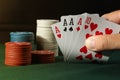 Poker of aces and chips Royalty Free Stock Photo