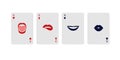 Poker aces represented by gestures in woman`s mouths, isolated on white background Royalty Free Stock Photo