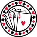 Poker badge with playing cards aces