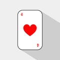 Poker card. FOUR HEART. white background to be easily separable.