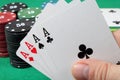 poker card game, winning combination four aces, close-up Royalty Free Stock Photo