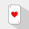 Poker card. HEART FIVE. white background to be easily separable.