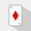 Poker card. NINE DIAMOND. white background to be easily separable.