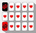 Poker card. Set FIFTEEN WHITE HEART. background.