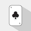 Poker card. SIX CLUB. white background to be easily separable.