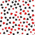 Poker card suit seamless pattern background. Black spades and clubs. Red hearts and diamonds singns. Abstract vector Royalty Free Stock Photo
