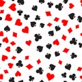 Poker card suit seamless pattern background. Black spades and clubs. Red hearts and diamonds singns. Abstract vector Royalty Free Stock Photo