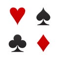 Poker card suits - hearts, clubs, spades and diamonds - on white background. Casino gambling theme vector illustration. Black and Royalty Free Stock Photo