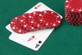 Poker cards, ace and casino chips Royalty Free Stock Photo