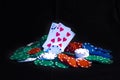 Poker cards and Casino chips isolated Royalty Free Stock Photo