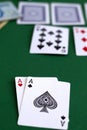 Poker cards and chips.card red and black aces in casino Royalty Free Stock Photo