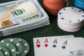 Poker Cards, Chips and Cash Royalty Free Stock Photo