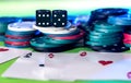 Poker cards, chips and dice Royalty Free Stock Photo