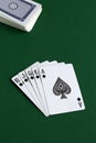 Poker cards and chips.royal flush in casino. Royalty Free Stock Photo