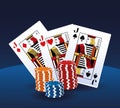 Poker cards and chips stacked betting game gambling casino Royalty Free Stock Photo