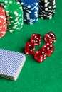 Poker cards dices and chips