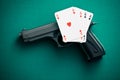 Poker cards and handgun Royalty Free Stock Photo