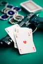 Poker cards and handgun Royalty Free Stock Photo