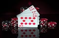 Poker cards with a royal flush combination. Close-up of playing cards and chips in poker club Royalty Free Stock Photo