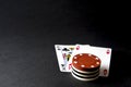 Poker cards and chips on black. King with ace. Royalty Free Stock Photo