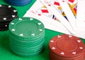 Poker cards and stacked chips Royalty Free Stock Photo