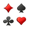 Poker Cards Suits Icon Set. Red and Black. Vector