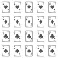 Poker cards vintage icons in monochrome style. Flash royal combination Royalty Free Stock Photo