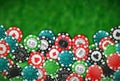 Poker casino chips border background formed for casino chips on a green felt Royalty Free Stock Photo