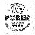 Poker and casino vector gambling emblem, badge, label or logo on textured background