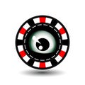 Poker chip Christmas. Red. The eye looks in the middle. Illustration . Use for the site, printing, paper, cloth, decoration,