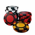 Poker chip 3D stack, realistic colored casino money pile, gambling plastic game currency.