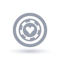 Poker chip icon. Heart token symbol.